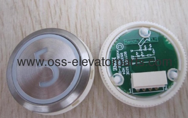 Kone COP Push button round silver cover red lightBAVDBUT (PCB 853343H04)