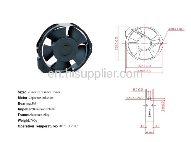 Axial Fans170mmx150mmx38 mm bearing ball