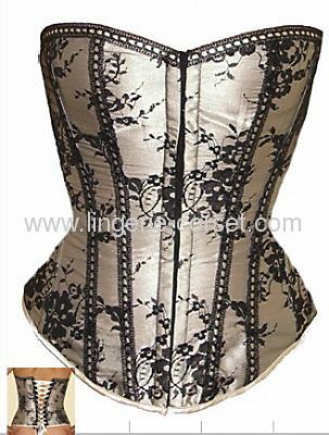 White satin lace flowers overbust corset 