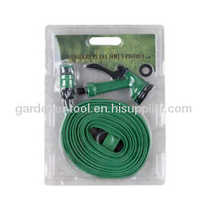 15M Flat Garden Hose With 4-function Spray Nozzle Set