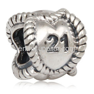 925 Sterling Silver european Number 21 Charm Beads For Bracelets Cheap