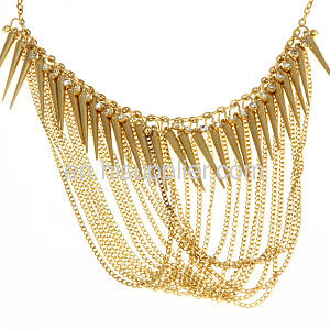 Tassel Chain Spike Bib Statement Necklace Earring Gold Necklace Set