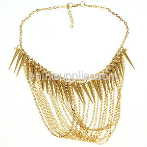 Tassel Chain Spike Bib Statement Necklace Earring Gold Necklace Set