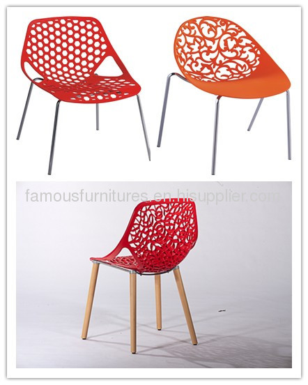 red PP steel tube simple hollow carved dining Chairs