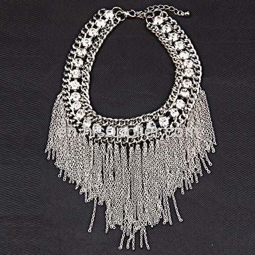 Fashion Accessories Rhinestone Alloy Link Chain Tassel Necklace