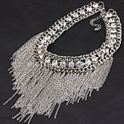 Fashion Accessories Rhinestone Alloy Link Chain Tassel Necklace