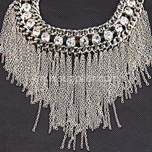 Fashion Accessories Rhinestone Alloy Link Chain Tassel Necklace