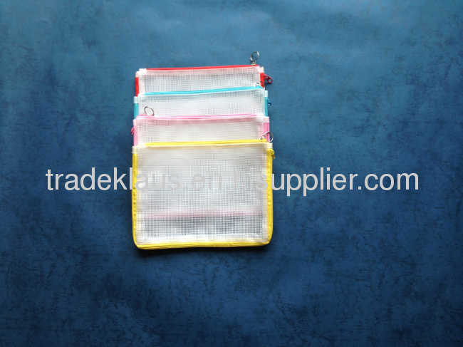 Fine PVC round zipper mesh shopping bag.