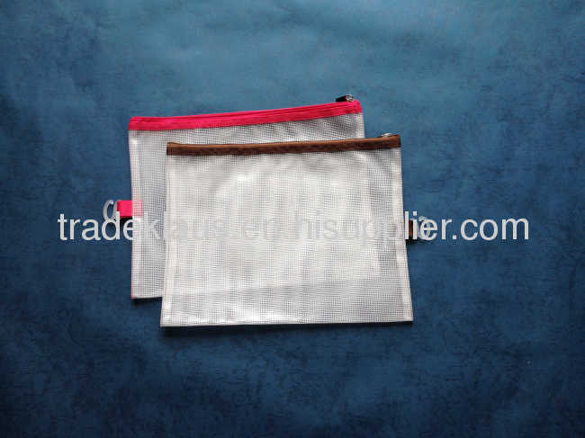 PVC electro-deposited metal zipper mesh stationery bag, various colors.