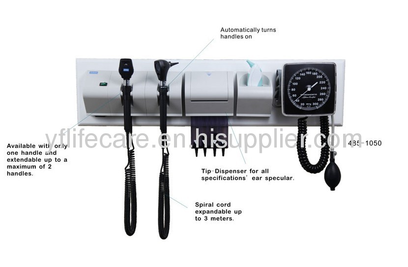 Diagnostic Wall UnitSet complete with 3.5V Coaxial Ophthalmoscope, 3.5V Fiber Otoscope