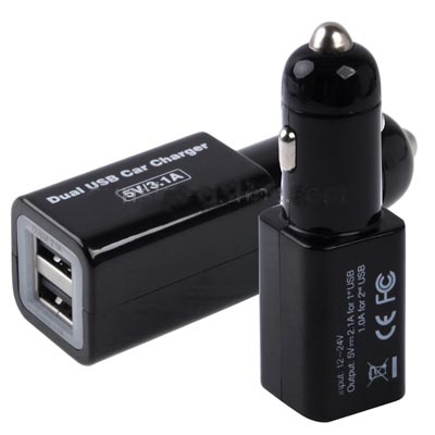 Dual USB Car Charger for iPhone 5 / iPhone 4 & 4S / New iPad / iPad 2 / iPod, Output: DC 5V / 2.1A, DC 5V / 1.0A (Black)