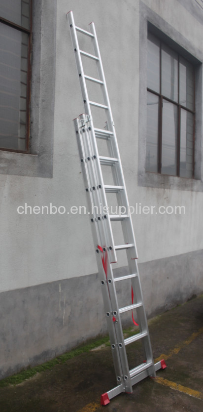 3-8m Trade EN131 Aluminum 3 Section Triple Extend Extension Push Up Ladder