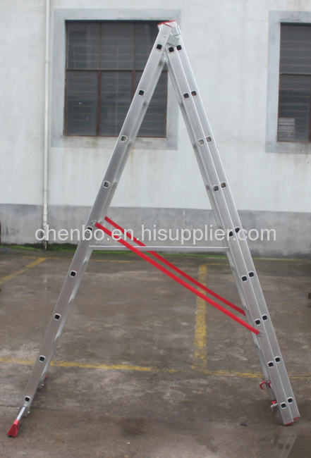 3-8m Trade EN131 Aluminum 3 Section Triple Extend Extension Push Up Ladder