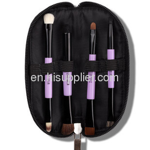 4PCS Duo EndPortable Makeup Brush Kit with Zipper Cosmetic pouch