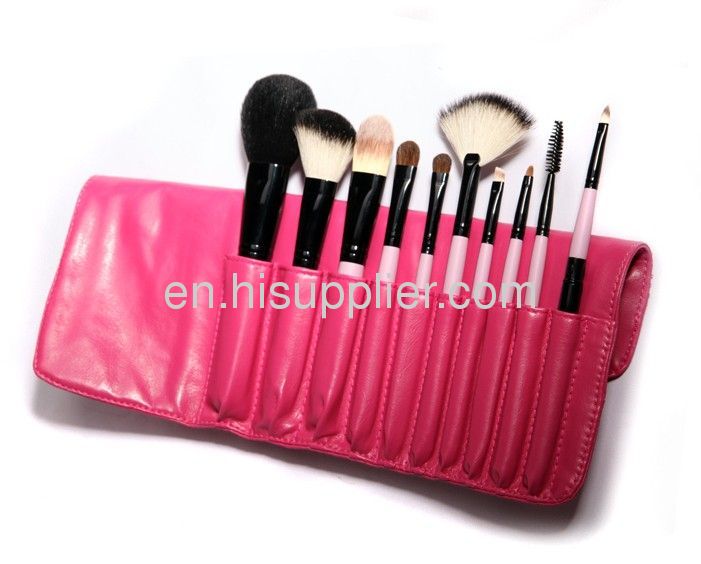 10pcs Pink Cosmetic Brush Set with Pink PU Pouch