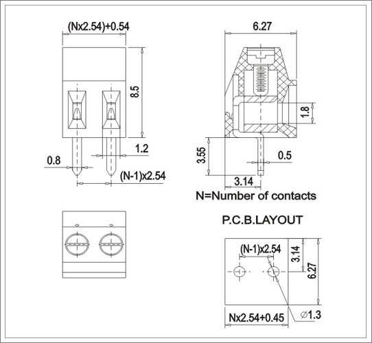 26-18awg kaifeng terminal block KF120-2.54