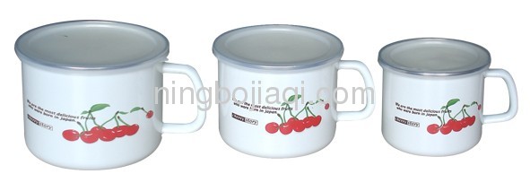 White hello kitty porcelain enamel metal cup without cover for camping
