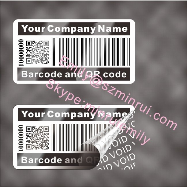 Custom VOID labels with QR code with barcode or sequence numbers