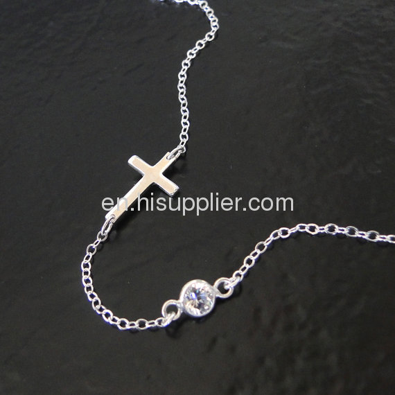 Cheap 925 Sterling Silver Sideways Cross Necklace Wholesale