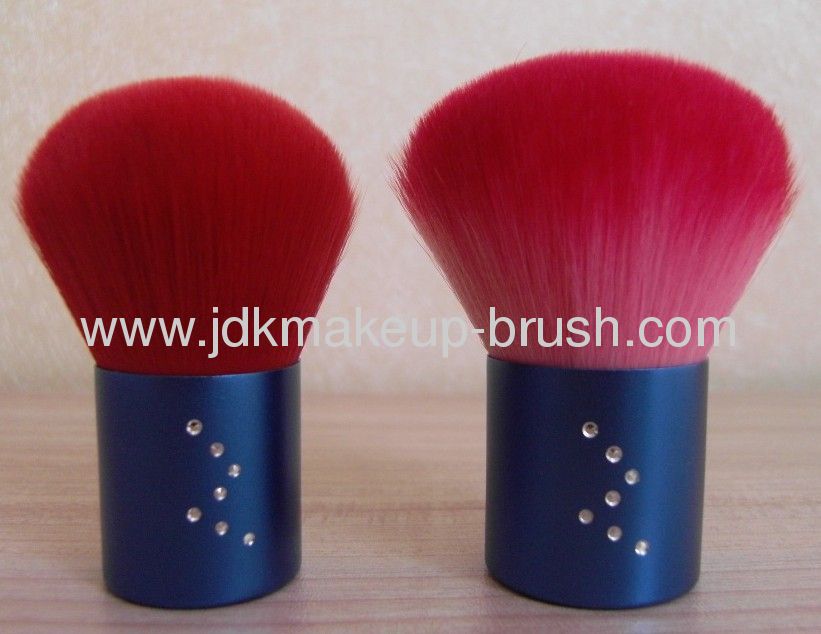 Red Hair Kabuki Brush with Blue Aluminum Base 