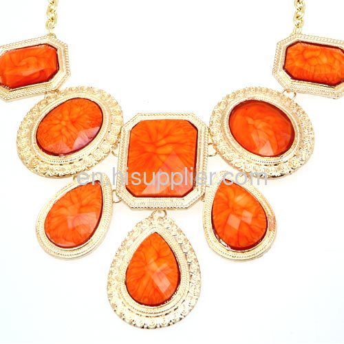 Gold Plated Statement Resin Stone Bib Necklace