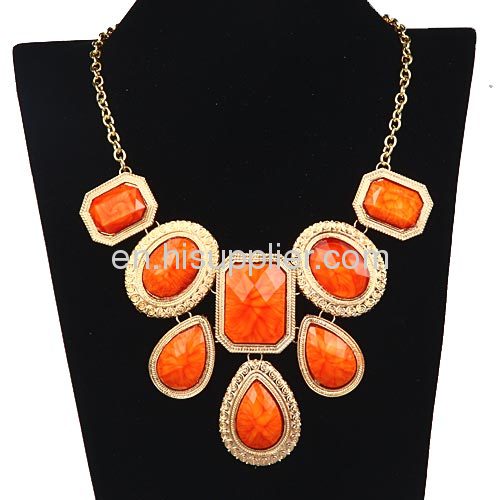 Gold Plated Statement Resin Stone Bib Necklace