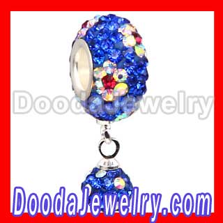 european Crystal Dangle Charms Pave Crystal Beads With Silver Plated Core Wholesale