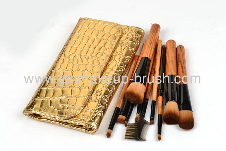 New Fashion 10pcs makeup brush kit brushes with Gold Shinny Pouch