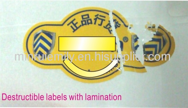 Custom Water Proof Destructible Labels,Fragile Labels with a protecting lamination