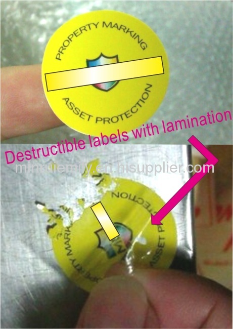 Custom Water Proof Destructible Labels,Fragile Labels with a protecting lamination