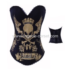 printed glold Skull Heads overbuste corset