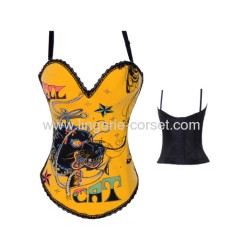 printed cat yellow overbust corset