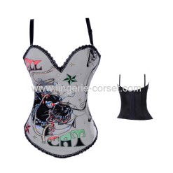 printed cat grey overbust corset