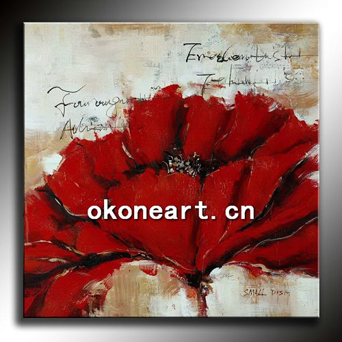 100% handpainted red flower abstract oil painting