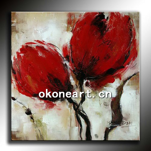 Handmade abstract poppy flower oil painting