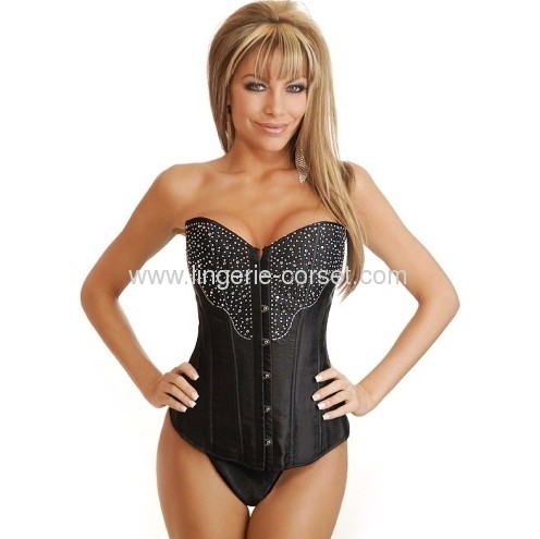 Black rhinestone sexy overbust corset