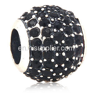 Cheap Pave Lights With Black Crystal Silver european Beads China