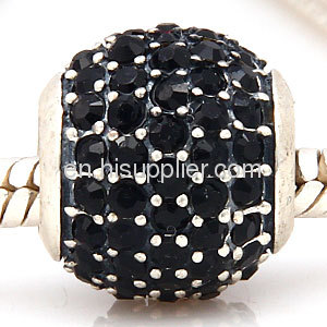 Cheap Pave Lights With Black Crystal Silver european Beads China