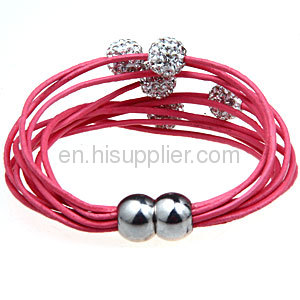 Pave Crystal Disco Beads Wrap Leather Bracelet Magnetic Clasp