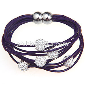 Handmade Fashion Bijoux Multi Strand Leather Bracelet With Rhinestone Beads