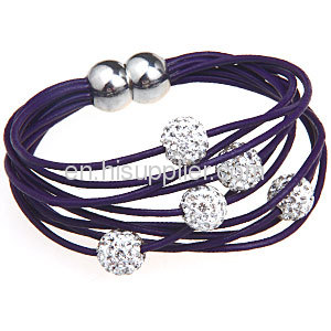 Handmade Fashion Bijoux Multi Strand Leather Bracelet With Rhinestone Beads