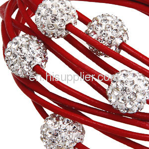 New Shamballa Style Magnetic Clasp Red Leather Wrap Bracelets With Beads Crystal
