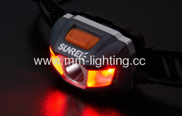  1*Cree 3W LED & 2*regulated bright white LED & 2*red LED Headlamp