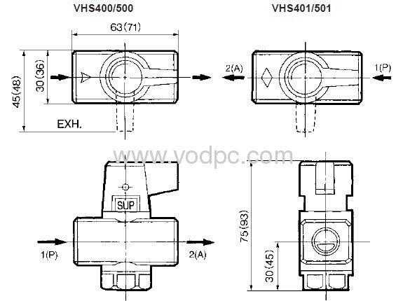 vhs20-02-x1,vhs30-03-x1,vhs40-04-x1 Residual Pressure Relief 3Port hand valves