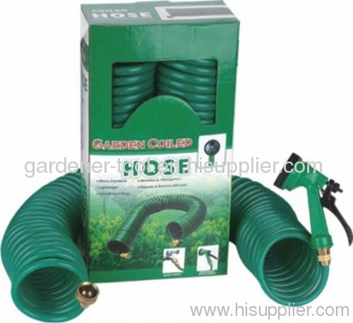 10M Double Color Garden Coil Hose With Plastic 8-dail Function Water Hose Nozzle