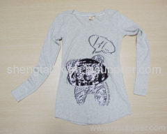 printed and embroideried round neck t shirt