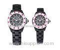 Couple Style Red Crystal Ring Surface Stone Dial Ladies Ceramic Watches for Promotion