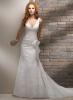 GEORGE BRIDE Sexy Deep V Neck Lace Over Satin Court Train Wedding Dress