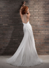 GEORGE BRIDE Beaded Halter Chiffon Chapel Train Beach Wedding Dress