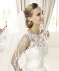 GEORGE BRIDE Lace And Royal Satin Ball Gown With Beaded Details And Pockets